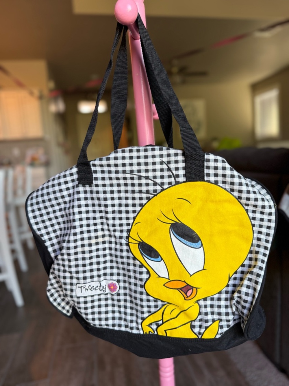 Vintage Tweety Bird Looney Tunes Gingham Tote Bag Y2K Cartoon Canvas